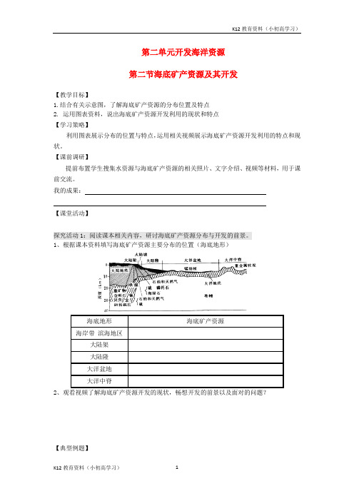 推荐K122017高中地理第二单元开发海洋资源2.2海底矿产资源及其开发学案无答案鲁教版选修2