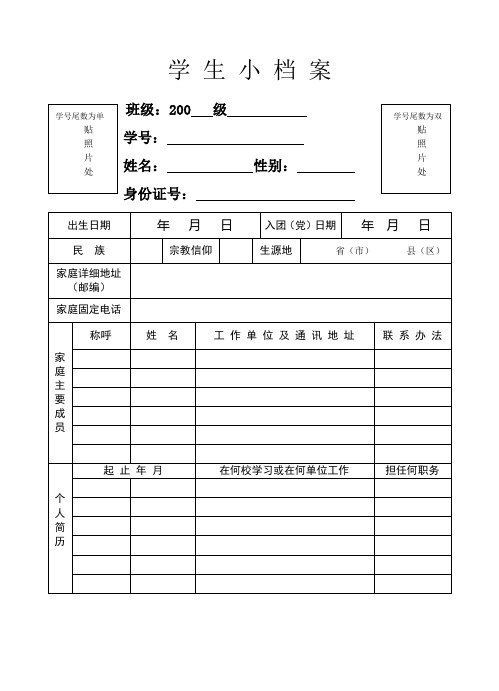 大学生档案册模板