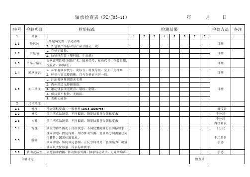 轴承检查表