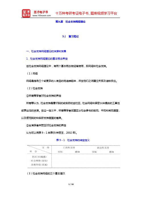 范明林《社会工作理论与实务》复习笔记和典型题(含考研真题)详解(第九章 社会支持网络理论)【圣才出品