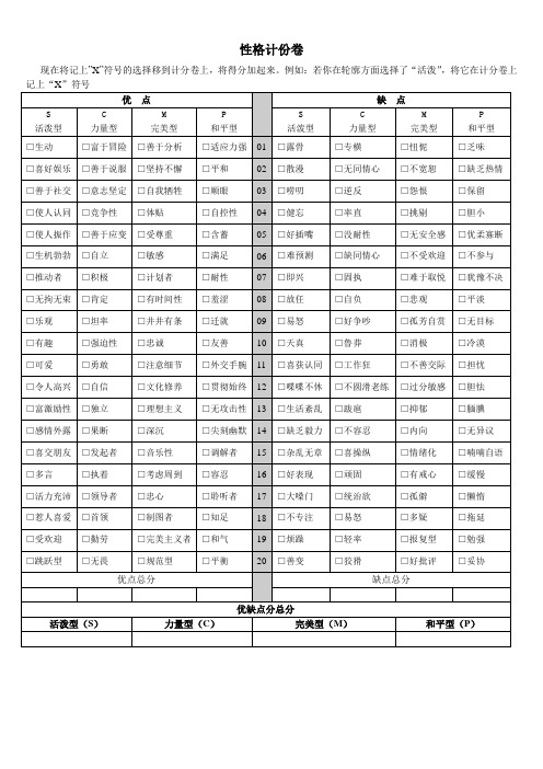 SCMP性格轮廓测试-支持岗测评-答案