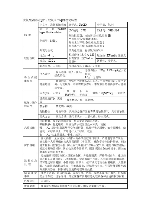 次氯酸钠溶液[含有效氯＞5%]的理化特性