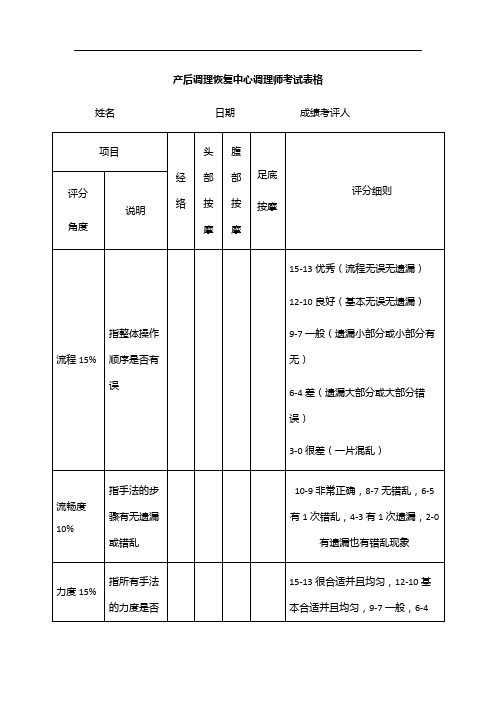 产后调理恢复中心调理师考试表格