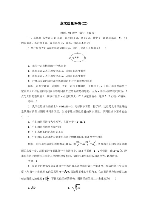 2020年高中物理第六章万有引力与航天章末质量评估(二)(含解析)新人教版必修2