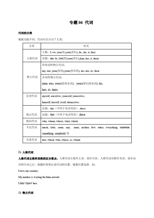 2023年江苏中考英语核心语法精讲精练专题06 代词含详解