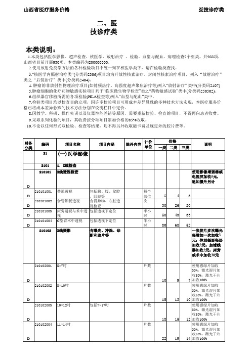 山西省医疗服务项目价格汇总.