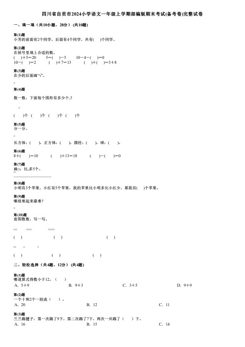 四川省自贡市2024小学数学一年级上学期部编版期末考试(备考卷)完整试卷