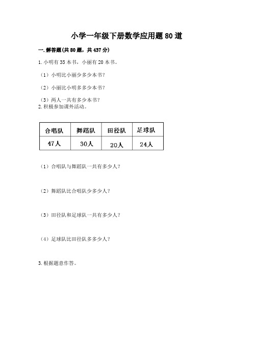 小学一年级下册数学应用题80道精品【名师系列】