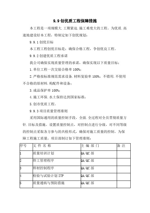 创优质工程保证措施