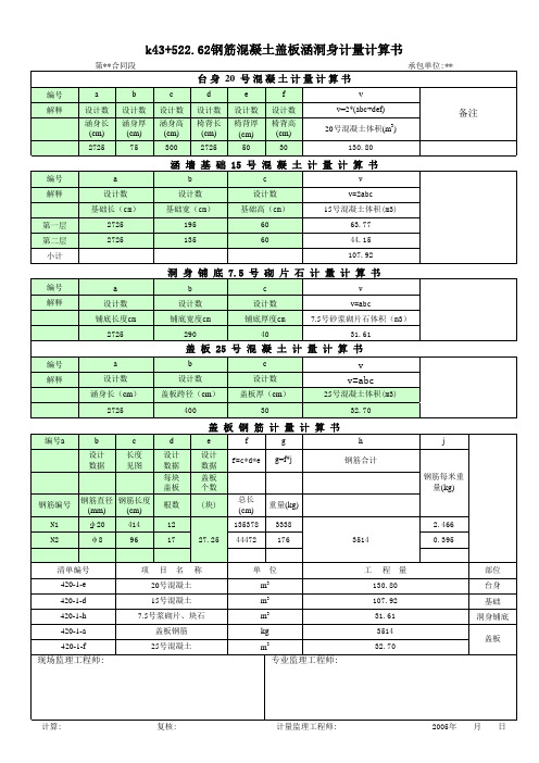 钢筋混凝土盖板涵计算书