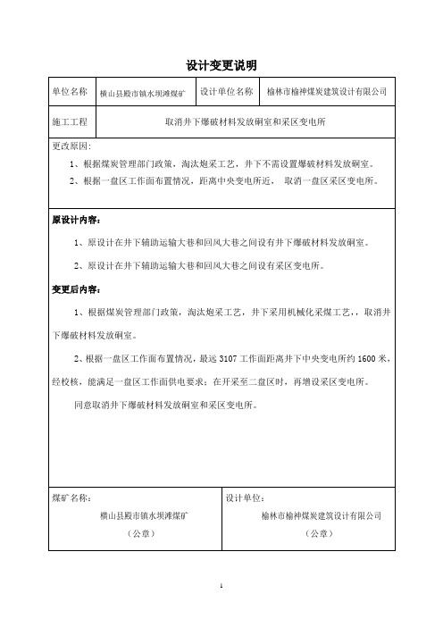 横山县殿市镇水坝滩煤矿需要变更单位工程及设备明细表(1)