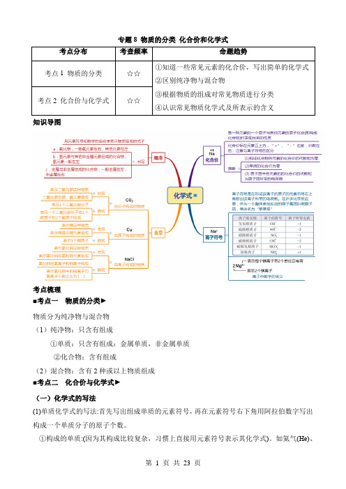 2024年中考科学一轮复习之化学专题08 物质的分类 化合价和化学式