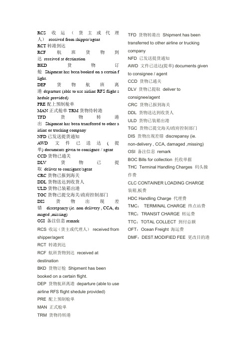 国际空运货代英语短语