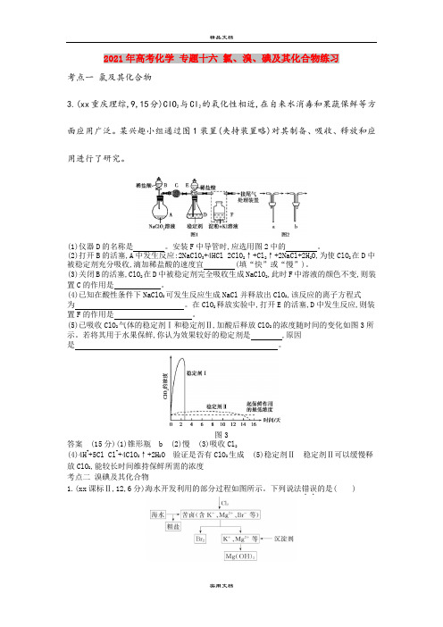 2021年高考化学 专题十六 氯、溴、碘及其化合物练习