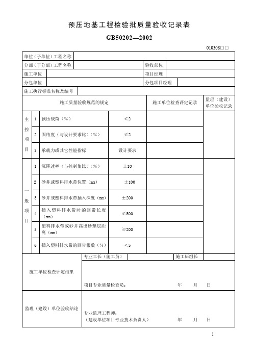 预压地基工程检验批质量验收记录表