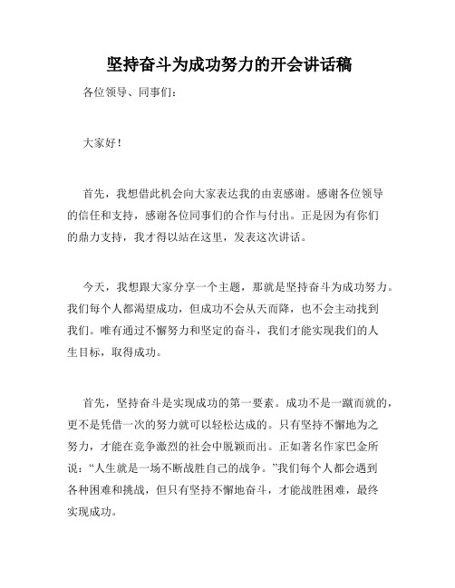  坚持奋斗为成功努力的开会讲话稿