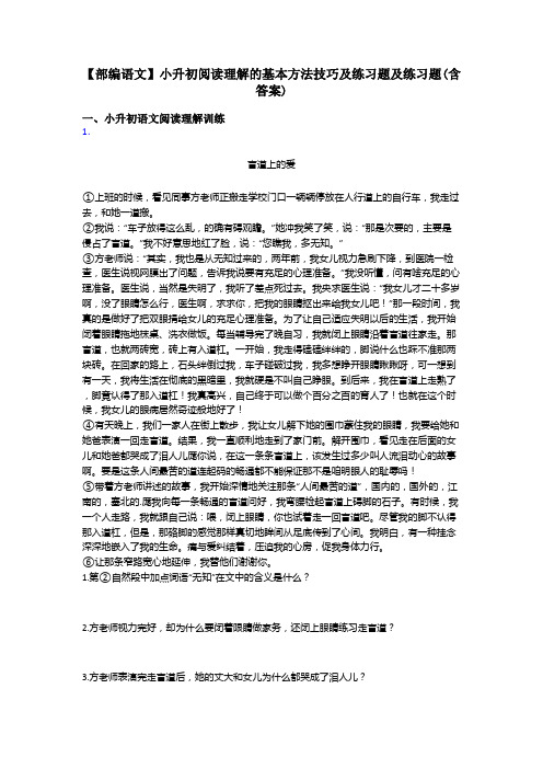 小升初【部编语文】小升初阅读理解的基本方法技巧及练习题及练习题(含答案)