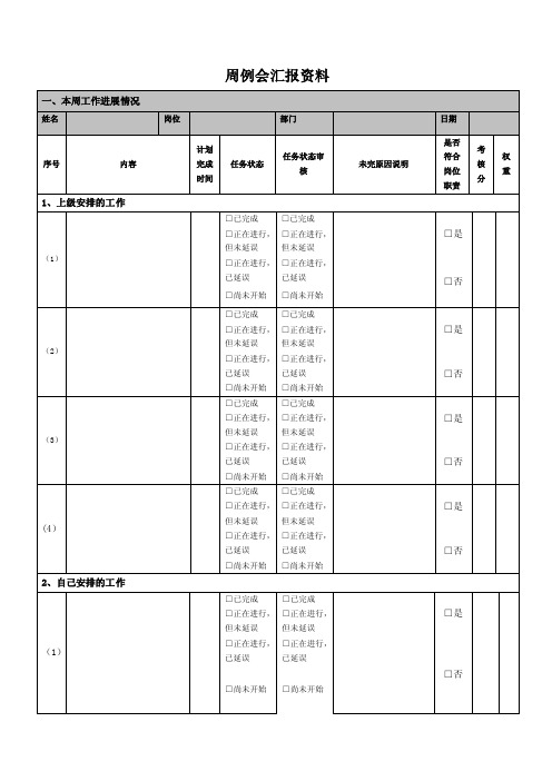 周例会工作汇报表