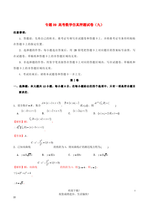 2019年高考数学仿真押题试卷(九)(含解析)