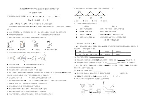 陕西省2016年初中毕业学业水平考试化学试题(卷)