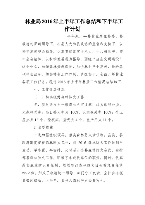 林业局2016年上半年工作总结和下半年工作计划