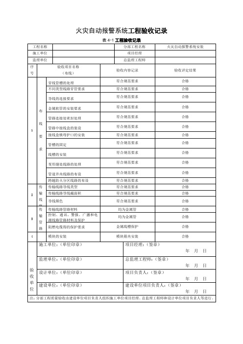 火灾自动报警系统工程验收记录