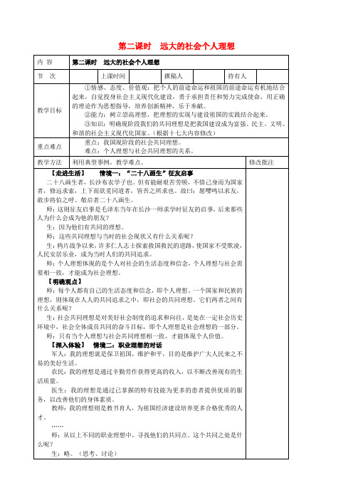 湘教版初中政治九年级下册4.1第一节畅谈理想word教案(3)