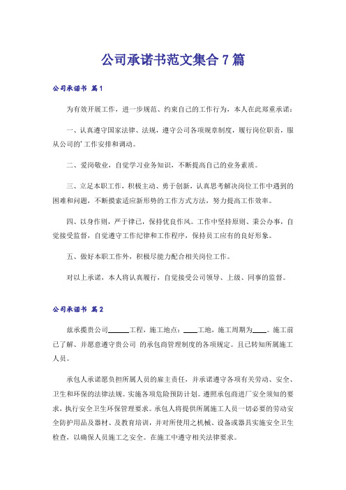 公司承诺书范文集合7篇