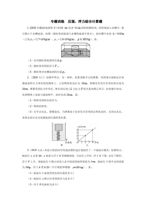 2020中考物理考前突击重点专题训练  压强、浮力综合计算题