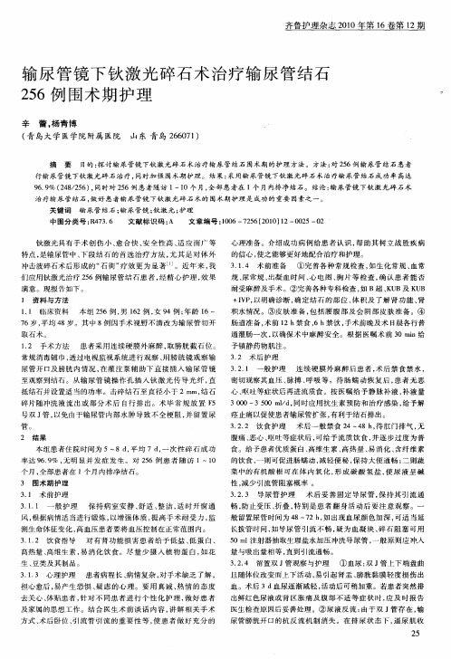 输尿管镜下钬激光碎石术治疗输尿管结石256例围术期护理