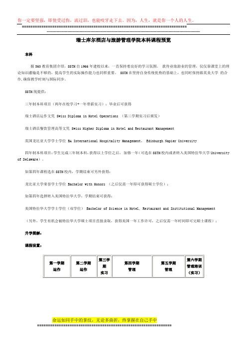 瑞士库尔酒店与旅游管理学院本科课程预览