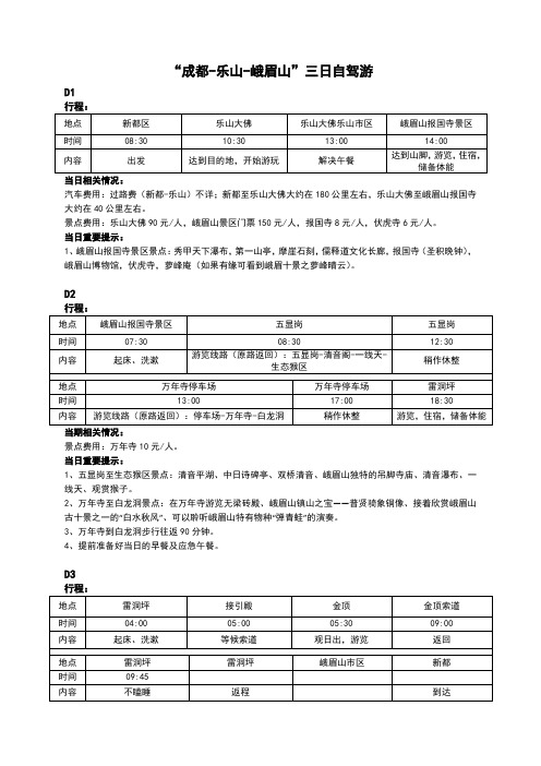 成都到峨眉山自驾3日游