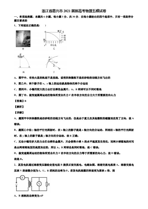 《含5套模拟卷》浙江省嘉兴市2021届新高考物理五模试卷含解析