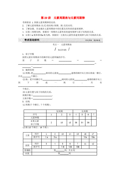 高考复习方案(全国卷)2017版高考化学一轮复习第5单元物质结构元素周期律第20讲元素周期表与元素同期律教