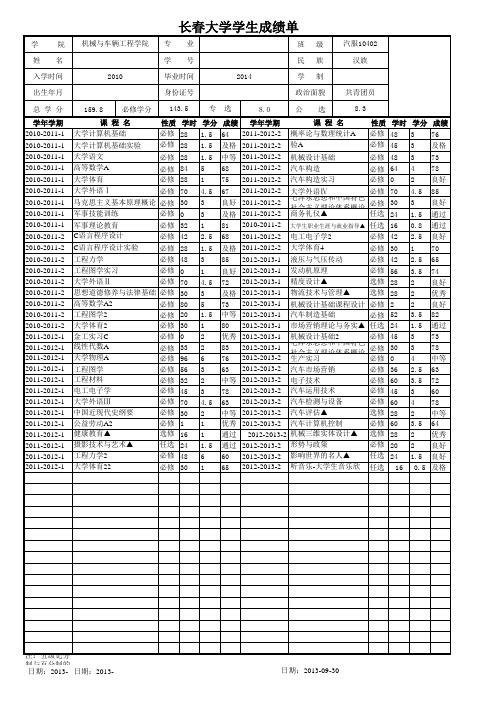 长春大学应届成绩单