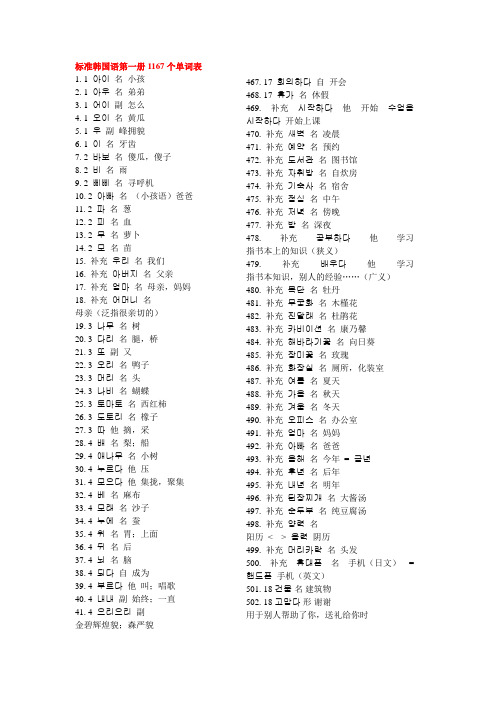 标准韩国语第一册1167个单词表