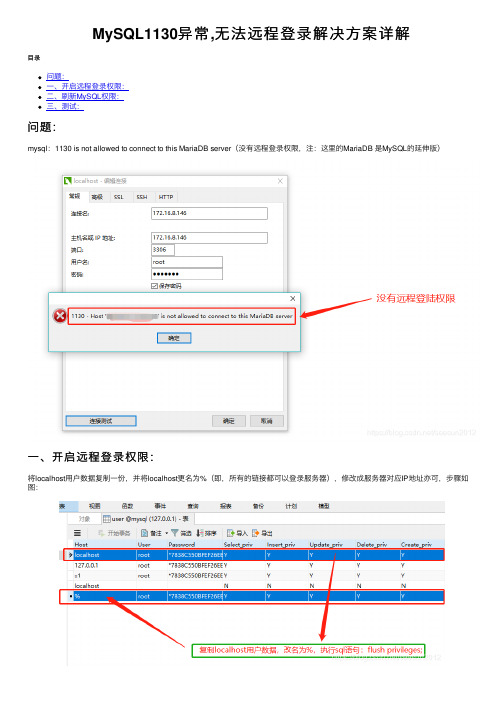 MySQL1130异常,无法远程登录解决方案详解