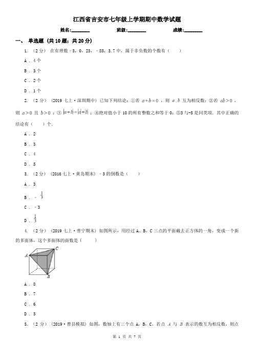 江西省吉安市七年级上学期期中数学试题