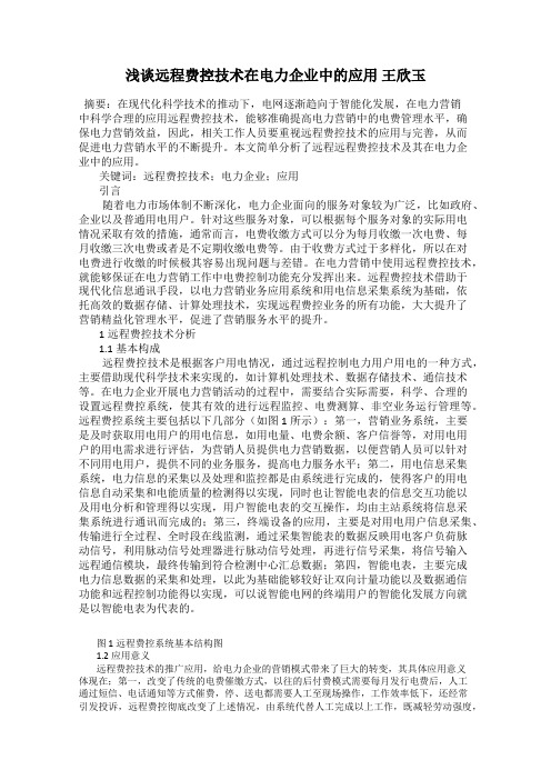 浅谈远程费控技术在电力企业中的应用 王欣玉