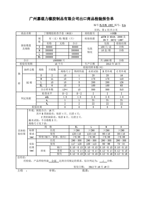 嘉湛力丁腈检测报告