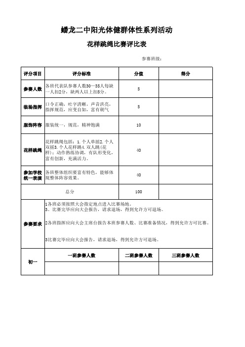 花样跳绳评分表