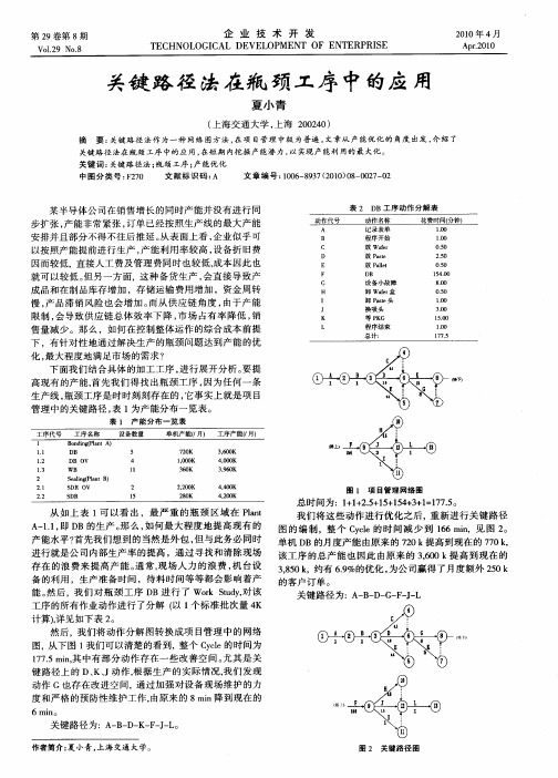 关键路径法在瓶颈工序中的应用