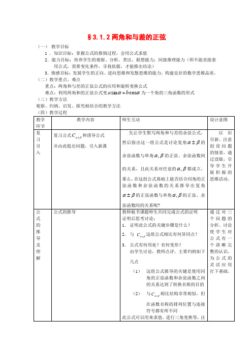 高中数学3.1.2 两角和与差的正弦 教案2 新人教B版必修4