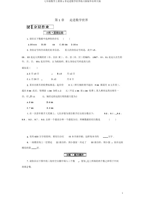 七年级数学上册第1章走进数学世界练习新版华东师大版