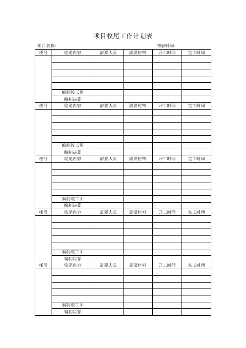 项目收尾工作计划表