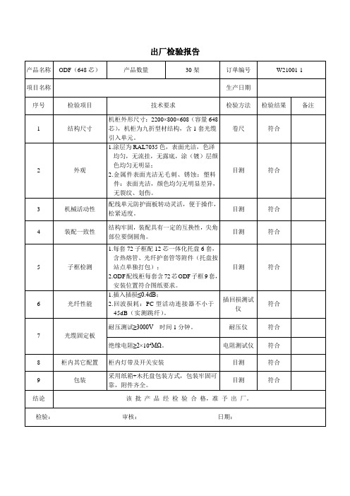 光纤配线架出厂检测报告