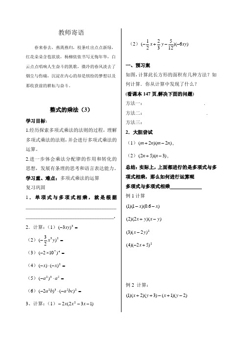 《整式的乘法》第三课时参考学案