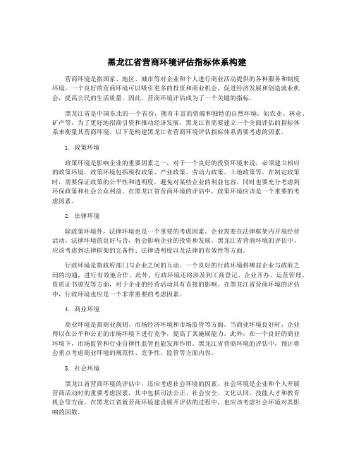 黑龙江省营商环境评估指标体系构建