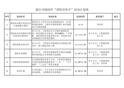 XX公司“消防安全月”活动计划表-2023