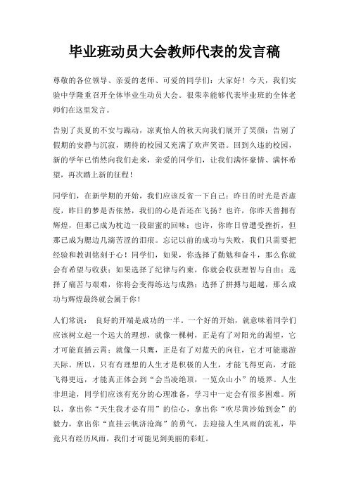 毕业班动员大会教师代表发言稿三篇